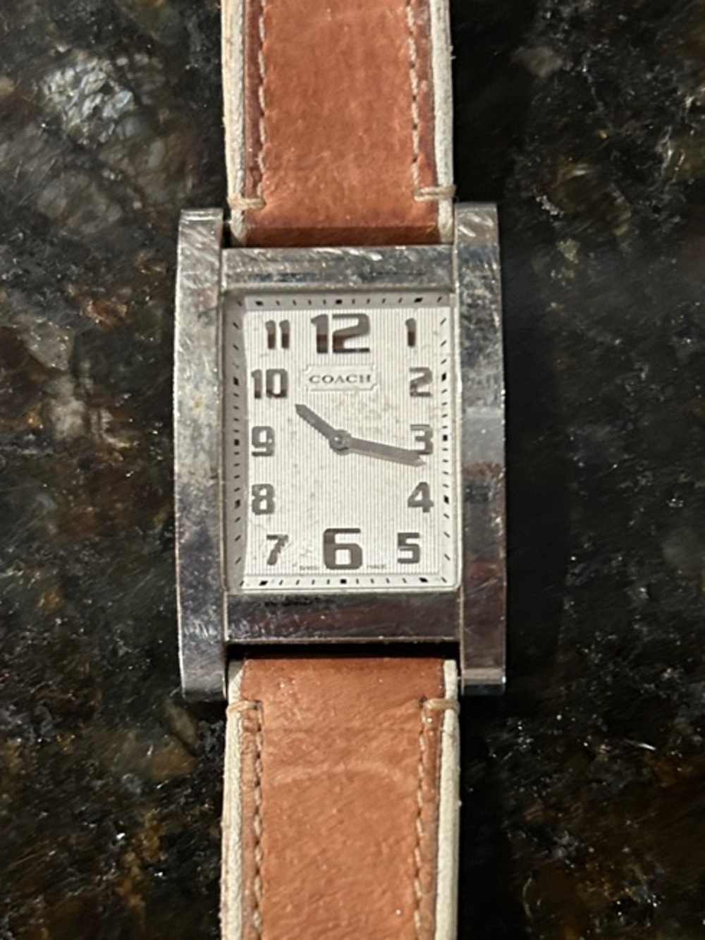 COACH Women’s Classic Pink Suede and Silver-Tone Rectangular Watch